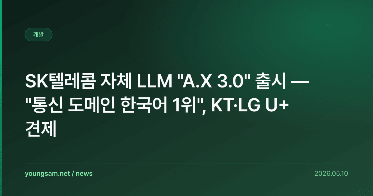 SK텔레콤 자체 LLM "A.X 3.0" 출시 — "통신 도메인 한국어 1위", KT·LG U+ 견제