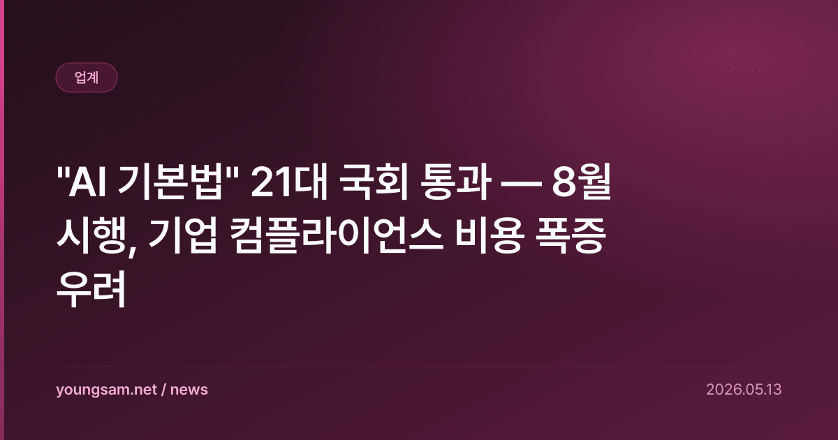 "AI 기본법" 21대 국회 통과 — 8월 시행, 기업 컴플라이언스 비용 폭증 우려