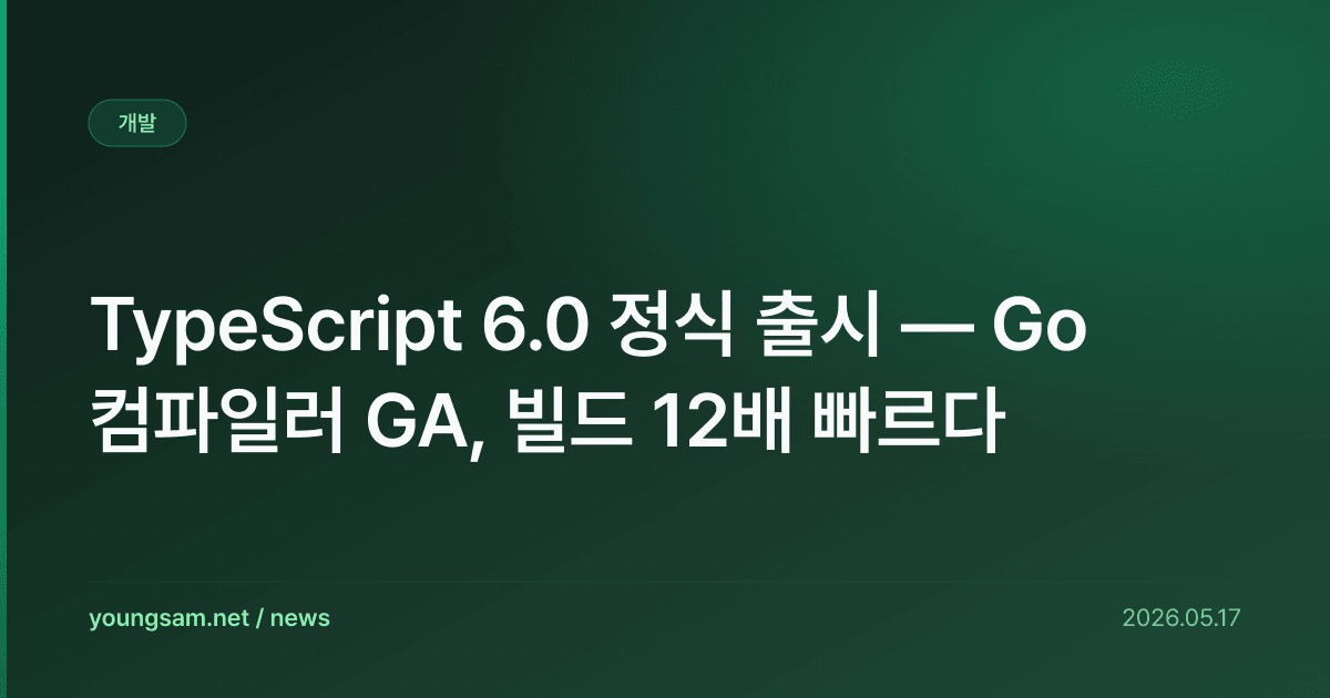 TypeScript 6.0 정식 출시 — Go 컴파일러 GA, 빌드 12배 빠르다