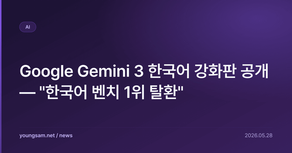 Google Gemini 3 한국어 강화판 공개 — "한국어 벤치 1위 탈환"