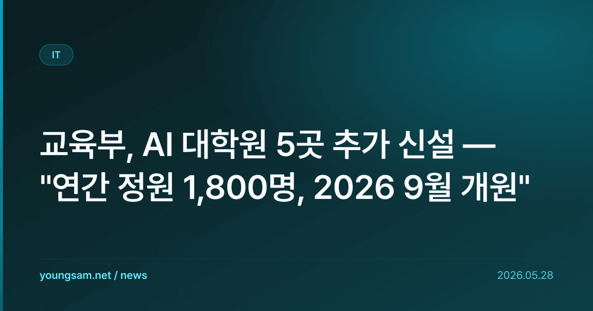 교육부, AI 대학원 5곳 추가 신설 — "연간 정원 1,800명, 2026 9월 개원"