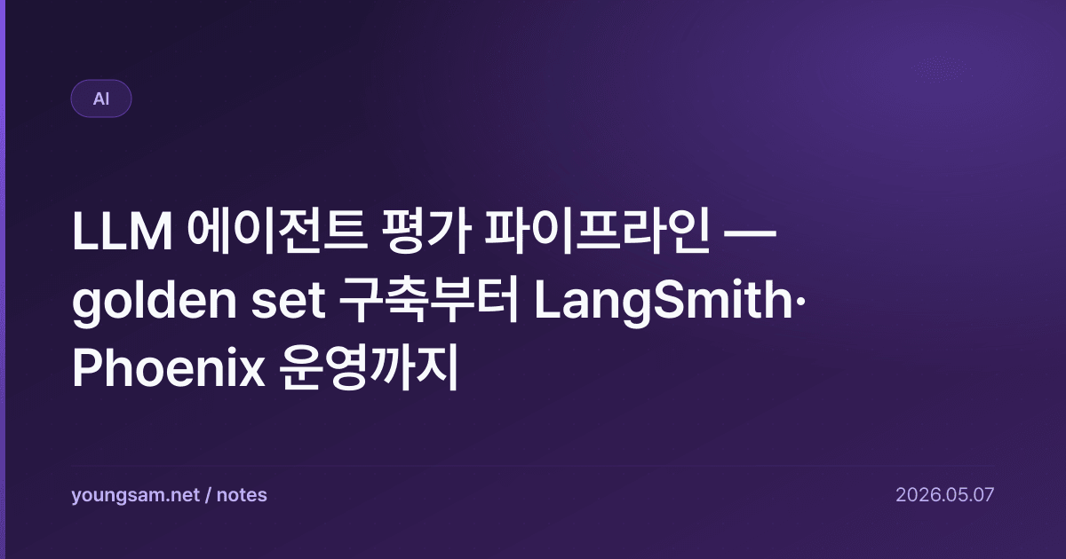 LLM 에이전트 평가 파이프라인 — golden set 구축부터 LangSmith·Phoenix 운영까지