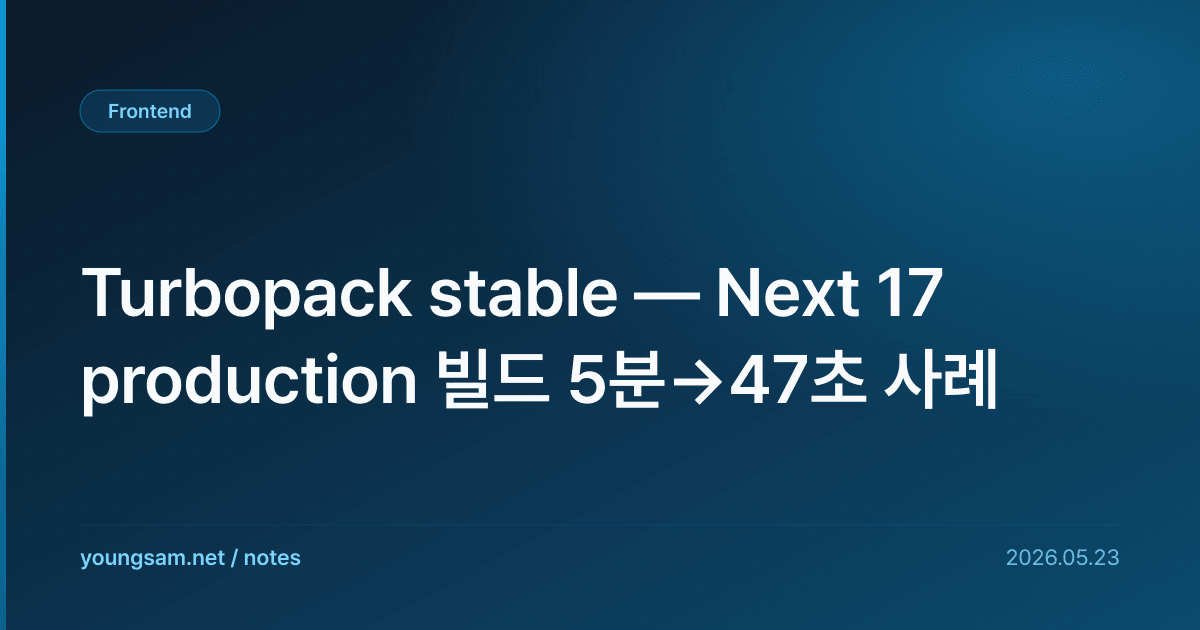 Turbopack stable — Next 17 production 빌드 5분→47초 사례