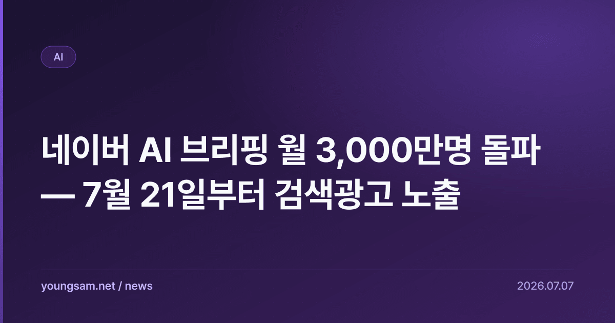 네이버 AI 브리핑 월 3,000만명 돌파 — 7월 21일부터 검색광고 노출