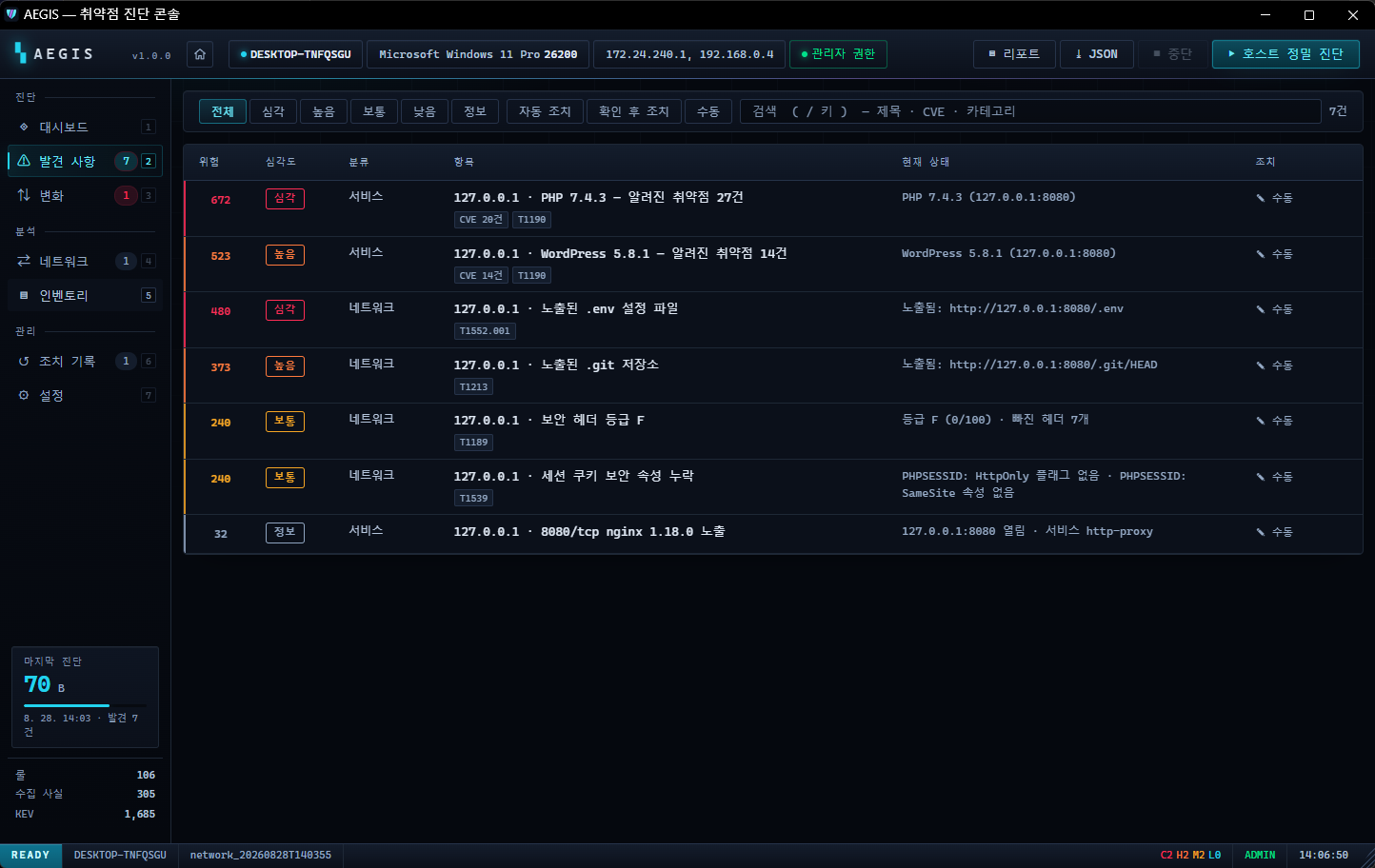 AEGIS 심층 정찰 발견 목록